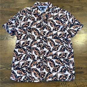 Tommy Hilfiger Lou Tropical Print Short Sleeve Button Front Camp Shirt XL Linen